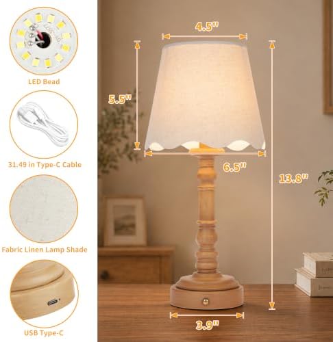 ShineTech 14" Small Table Lamps for Bedroom Rechargeable Cordless, Set of 2 - Image 3