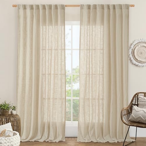 LAMIT 95 Inch Long Semi Sheer Linen Curtains for Living Room 2 Panels Set by LAMIT