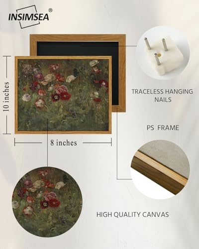 InSimSea Framed Canvas Wall Art, Vintage Bathroom Shelf Art, Poppy Picture, Kitchen Counter Moody Decor, 8"x10", Small Size - Image 3