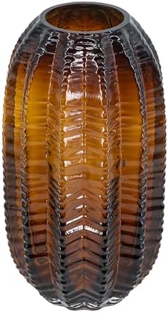 Modern Textured Cylindrical Glass Vase with Deep Amber Finish - 11" Tall Elegant Decor Piece for Living Room, Entryway, or Dining Table - Image 5