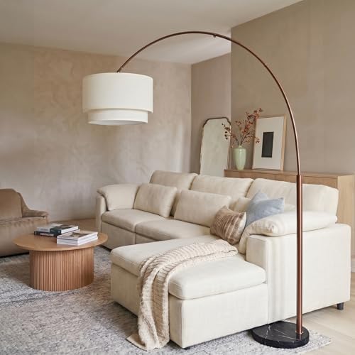 Brightech Mason Arc Floor Lamp - Modern Corner Standing Lamp with Unique Hanging Drum Lamp Shade for Living Room - Bright Overhead, Curved Hanging Light for Bedroom. Library, Den - Bronze - Image 5