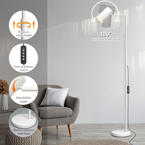 Ldeco Stepless Dimmable Arc Floor Lamp for Living Room with Timer,Height Adjustable Modern Reading Standing Lamps for Living Room,Reading Room,Office,LED Bulb Included (White-DM) - Image 3