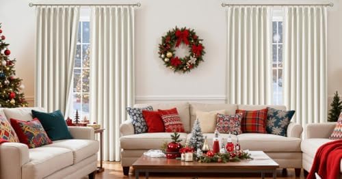 Vision Home Natural Pinch Pleated Full Blackout Curtains Linen Blended Room Darkening Window Curtains 112 inch for Living Room Bedroom Thermal Insulated Pinch Pleat Drapes with Hooks 40" Wx112 Lx2 - Image 3
