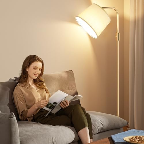 Ambimall Fully Dimmable Floor Lamp - Floor Lamps with 9W LED Bulb, Standing Lamps for Living Room with Adjust Head, Modern Standing Tall Light Rotary Switch for Office(Gold and Beige) - Image 5