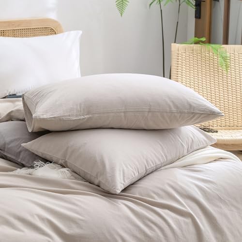 BESTOUCH Cotton Solid Duvet Cover Set Linen Feel Linen Grey Oversized Queen - Image 7