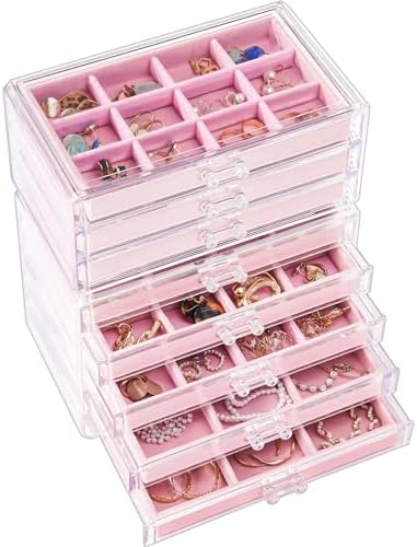 ProCase Earring Holder Organizer Jewelry Box with 8 Drawers, Pink by ProCase