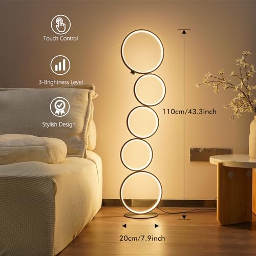 NUÜR 43.3" 5-Ring LED Floor Lamp, Modern Dimmable Standing Lamp - Image 3
