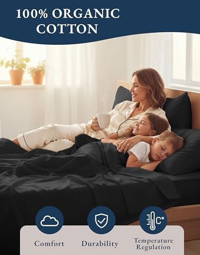 LANE LINEN Queen Sheet Set 100% Organic Cotton Cooling Soft 4pc - Black - Image 6