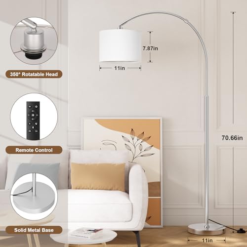 Ambimall Dimmable Arc Floor Lamp with Remote, Color Temp Adjustable, Silver - Image 2