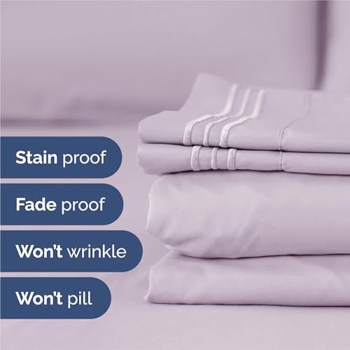 Split King Size 5 Piece Sheet Set - Breathable & Cooling - Light Lavender - Image 5