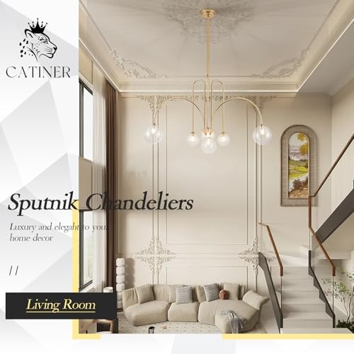 CATINER Modern 40" 6-Light Gold Sputnik Chandelier with Clear Glass Globe - Image 6