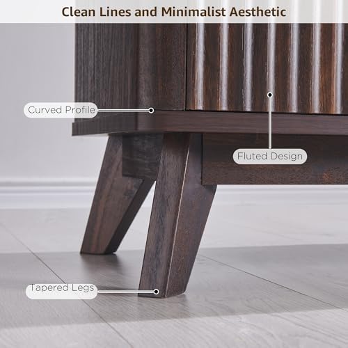 OKD 70" Mid Century Modern Fluted TV Stand w/ 2 Soft Close Door,Dark Walnut - Image 5