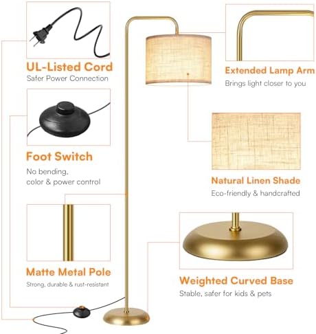 TJOY Floor Lamp, Golden Standing Floor Lamp for Living Room with 3 CCT Bulb - Image 4