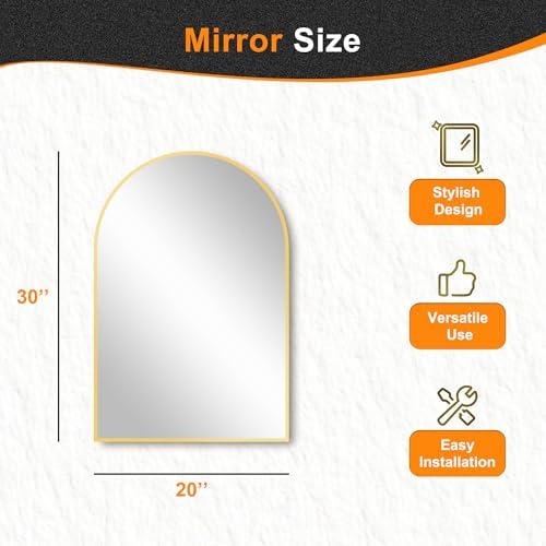 Delma Arched Bathroom Mirror, Gold, 20"x30" - Image 5