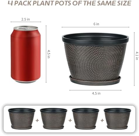 Quarut 4 Pack 6 Inch Flower Pots Planters for Outdoor Indoor - Image 3
