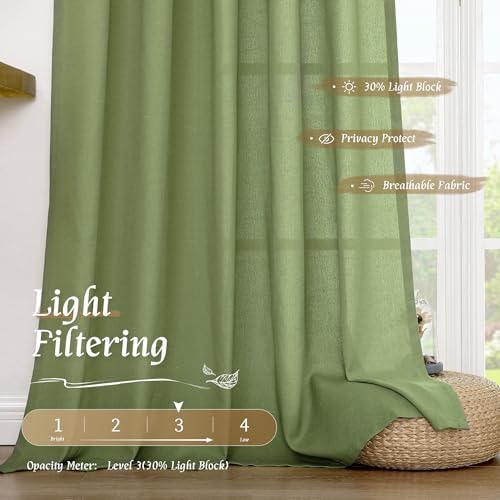 LAMIT 72 inch Length Green Semi Sheer Linen Curtains for Living Room - Image 4