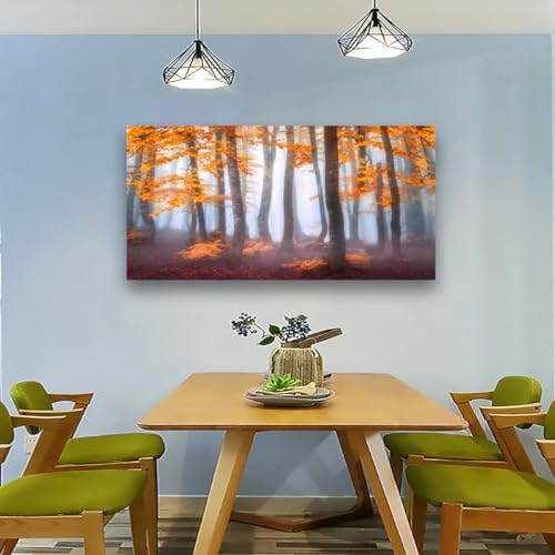 Orange Maple Leaf Tree Canvas Wall Art for Living room Office Bedroom Mist Forest Wall Art Print Paintings Modern Nature Autumn Landscape Pictures Wall Decor Artwork Ready to Hang - 20in * 40inch - Image 5