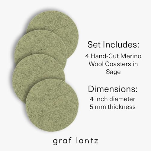 Graf Lantz - Bierfilzl Merino Wool Round Coasters Set of 4 - Sage (4" Circles) - Absorbs 30% of Weight - German Wool - Heat Resistant, Sustainable, & Reusable - Home Decor & Coffee Table Decor - Image 4