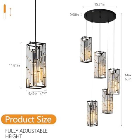 Black Pendant Lighting Modern Pendant Light, Mini Crystal Chandeliers,Adjustable Pendant Light Fixture for Kitchen Island Dinning Room Bedroom (5 Light) - Image 5