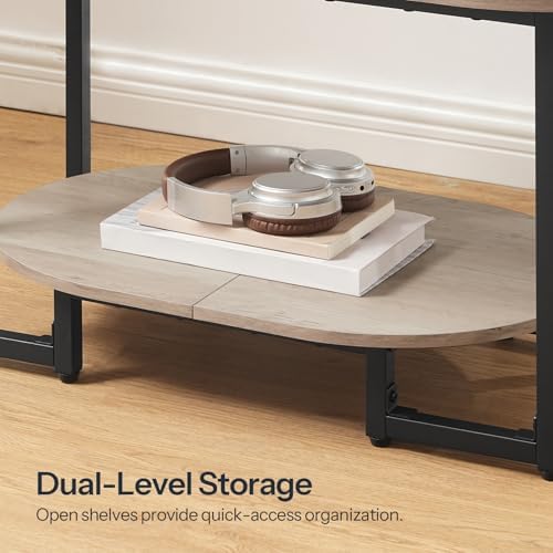 HOOBRO Coffee Table for Living Room, Oval Small Coffee Table with 2-Tier Open Storage Shelf, Industrial Cocktail Tea Table, Wooden Desktop Center Table, Farmhouse, Home Office, Greige BG09KF01 - Image 6