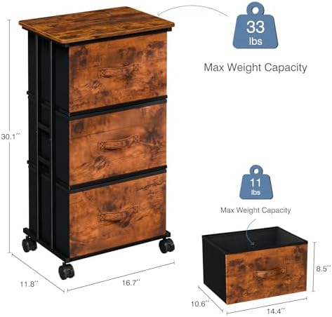 DUMOS Nightstand, Bedside Table with 3 Fabric Drawers - Image 3