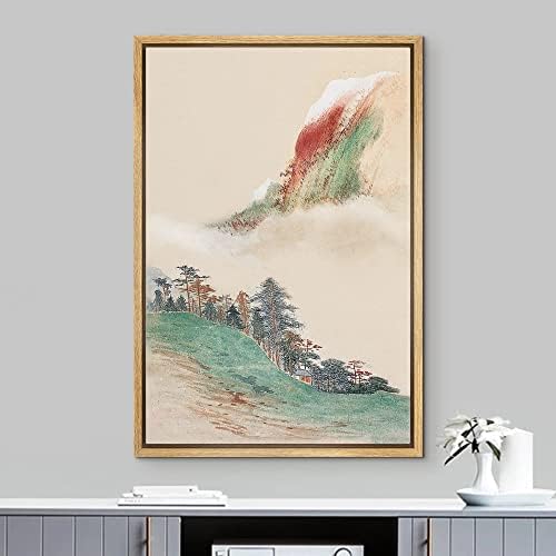NWT Framed Canvas Print Wall Art Watercolor Pastel Mountain Trees Nature Wilderness Illustrations Modern Art Decorative Landscape Zen Colorful for Living Room, Bedroom, Office - 24"x36" Natural - Image 2