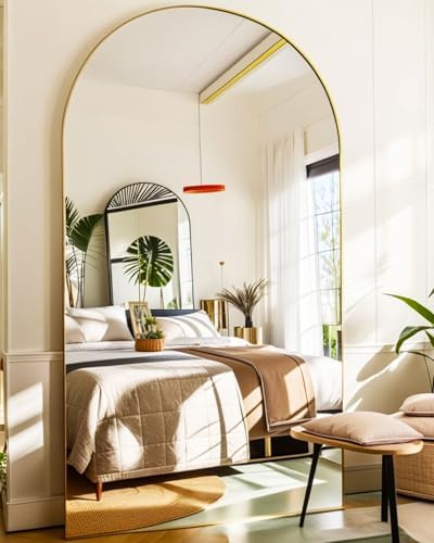 KOMCOTE 77x38 Inch Extra Large Arched Floor Mirror - Giant Gold Freestanding Mirror for Bedroom, Living Room, Dressing Room - Oversized Elegant Leaner Full Length Mirror for Home Decor - Image 2