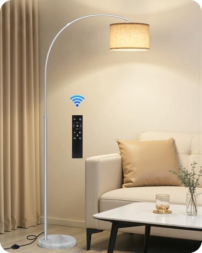 75" Dimmable Silver Arc Lamp with Marble Base,Adjustable Height,Beige Shade by GOEBLESON