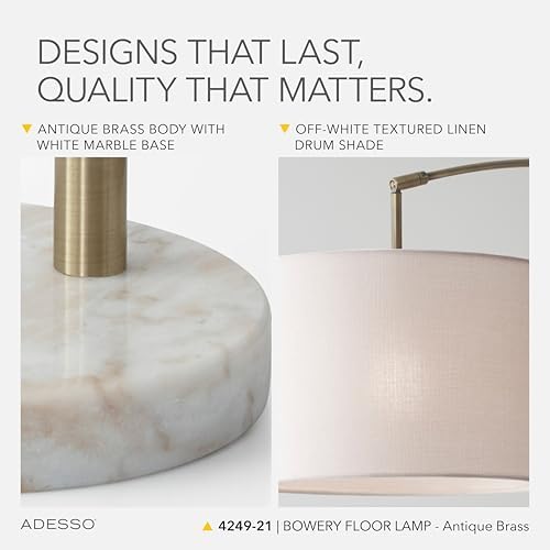Adesso Floor Lamp, Marble & Off-White Linen, Adjustable, 73.5” - Image 4