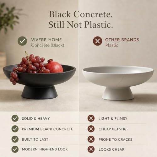 12" Concrete Fruit bowl for Kitchen Counter, Coffee Table Decor, Decorative Key Bowl, Home Décor Accents, Kitchen Counter Decor Black - Image 4
