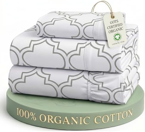LANE LINEN Twin Sheet Set 100% Organic Cotton Soft 3pc Percale - Trellis by LaneLinen