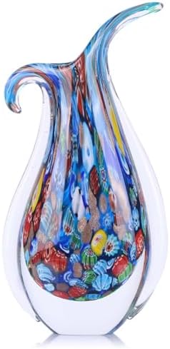 Hand Blown Glass Vase – Oval Decorative Art Glass for Centerpieces, Murano Inspired Decor for Dining Room, Entryway Table, or Shelf, Handmade Glass Vase for Home Display (Blue) by PlivBloom