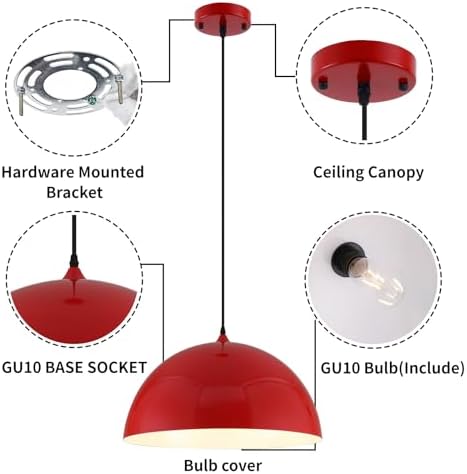 Red Large Pendant Light 2 Packs,19.7inches, Kitchen Pendant Lights, Oversized Island Pendant Lights, Farmhouse Pendant Light, Pendant Light for Bedroom, Kitchen Island - Image 7