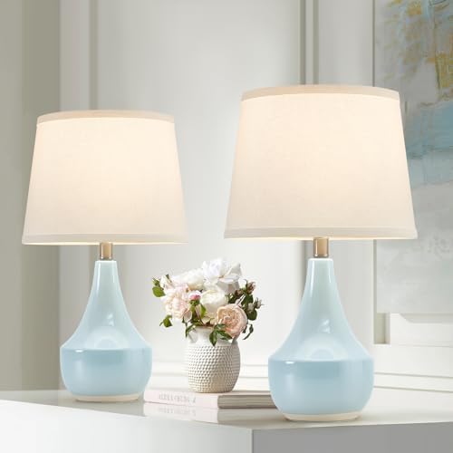 GyroVu 18" Table Lamp Set of 2, Ceramic Lamp Classic Beside Lamps Nightstand Lamp Modern Cute Lamp for Living Room, Bedroom & Office Rocker Switch Sky Blue-LED Bulbs Included by WelcomeGyroVu