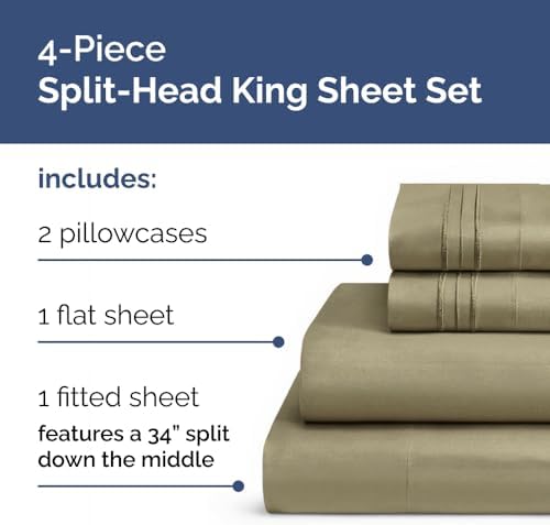 Flex Top Split Head King 4 Piece Sheet Set - Ultra-Soft, Breathable - Khaki - Image 2