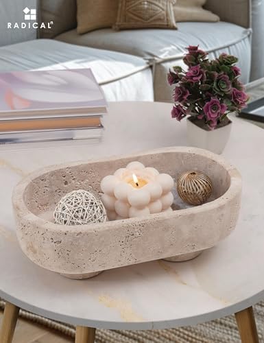 Radicaln Marble Oval Bowl with Stand 10" Decorative Bowl for Table Decor - Image 3