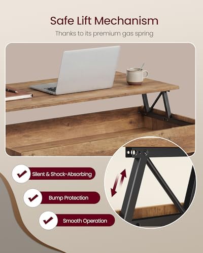 VASAGLE Lift Top Coffee Table with Hidden Storage, Gas Spring - Image 4