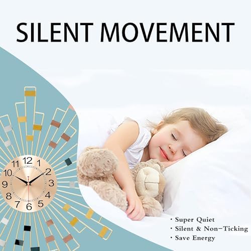 Gold Wall Clock, Silent Movement Wall Clocks Battery Operated, Mid-Century Modern Farmhouse Boho Nordic Art Retro Metal Home Decoration for Bedroom Living Room Office,23.4"X23.4" - Image 3