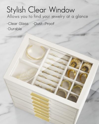 VLANDO Jewelry Box Organizer, 7-Layer Storage Drawers, Glass Window, Modern - Image 6