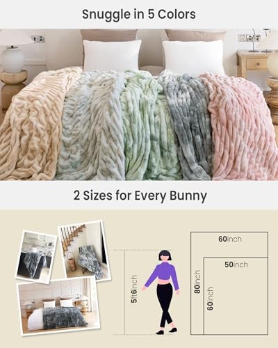 Ultra Soft Cozy Faux Fur Throw Blanket, Fuzzy Plush Thick Bubble Blanket, Luxury Fluffy Blanket for Couch, Sofa, Bedroom, and Living Room, 60x80 Inches,Tie-Dye Sage - Image 6