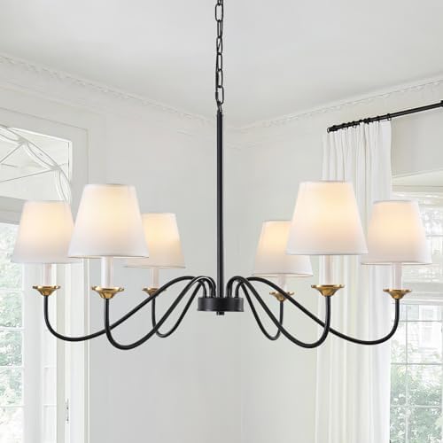 6-Light Chandelier with Shades, Modern Farmhouse Chandelier for Dining Room by HAWYUEEBLighting
