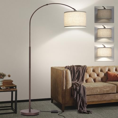Dimmable Floor Lamp, Arc Floor Lamps with Adjustable Hanging Shade，Brown by Seasidevillage
