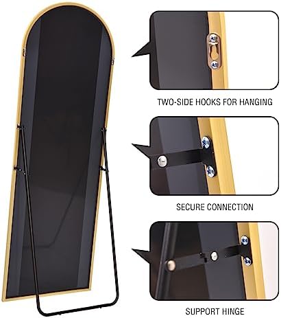 ITSRG Floor Mirror, Full Length Mirror with Stand, Arched Wall Mirror, Gold Floor Mirror Freestanding, Wall Mounted Mirror for Bedroom Living Room, Gold - Image 6