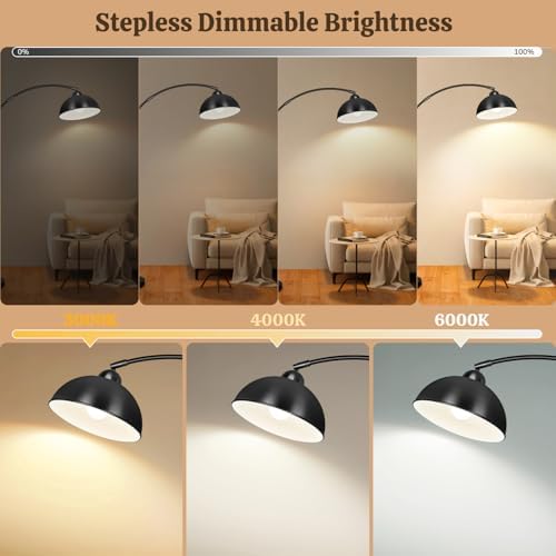 Arc Floor Lamps for Living Room, 72" Modern Tall Lamp with Remote Control and Stepless Dimmable 9W LED Bulb, Over Couch Arched Reading Lamp for Bedroom, Office(Black) - Image 2