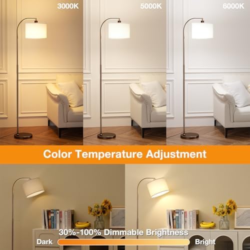 Ambimall Arc Floor Lamp with Remote and Stepless Dimmable Bulb, Colors Temperature & Brightness Adjustable, Floor Lamps for Living Room(Deep Beige Shade & Brown Pole) - Image 3