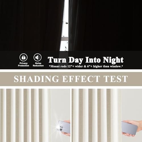 Vision Home Natural Pinch Pleated Full Blackout Curtains Linen Blended Room Darkening Window Curtains 108 inch for Living Room Bedroom Thermal Insulated Pinch Pleat Drapes with Hooks 40" Wx108 Lx2 - Image 3