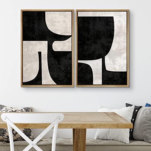SIGNWIN Framed Canvas Print Wall Art Set Mid-Century Black Polygon Variety Abstract Shapes Illustrations Modern Art Decorative Contemporary for Living Room, Bedroom, Office - 24"" x36 x2 Natural - Image 3