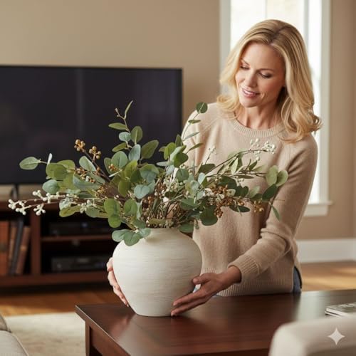 SilkSerenade Large Round Vase for Bedroom Kitchen Living Room Table, Contemporary Farmhouse Decorative Flowers Iron Vases, Rustic Earthy Japandi Wabi Sabi Modern Centerpieces (Brushed Round Large) - Image 5