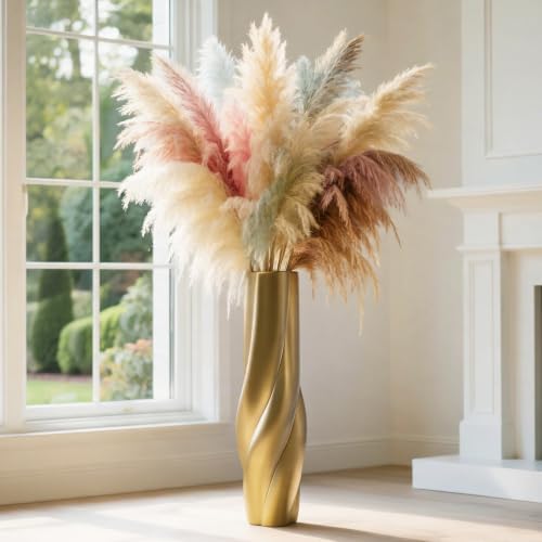 Gold Floor Vase, 24 Inch Tall Resin Home Decor Vase, Tall Floor Vases for Living Room, Office, Bedroom Decor with 5" Opening for Dried Pampas Grass, Branches & Feathers - Image 3