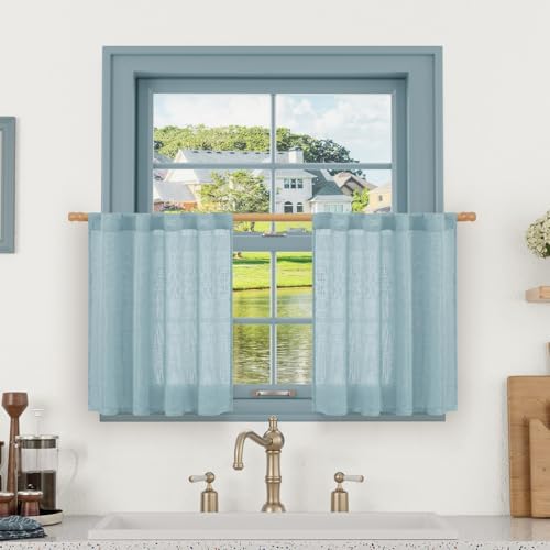 LAMIT Short Window Sheer Linen Curtains 30 Inch Length for Cafe 2 Panels by LAMIT
